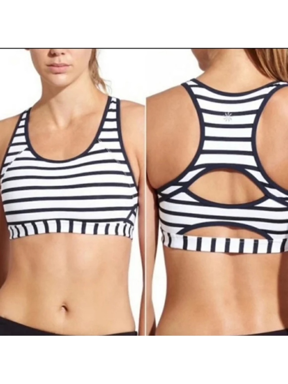 ATHLETA‎ Triple Dare Black & White Striped Sports Bra Size S Wireless Racerback